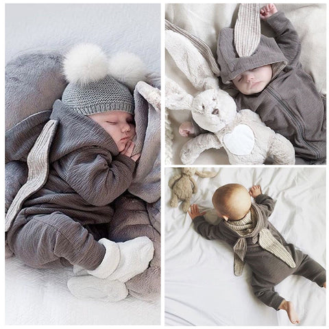 2016 Newborn Infant Baby Girl Boy Clothes Cute 3D Bunny Ear Romper Jumpsuit Playsuit Autumn Winter Warm Bebes Rompers One Piece - Appu & Appi