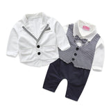 gentleman baby boy clothes white coat+ striped rompers clothing set newborn wedding suit - Appu & Appi