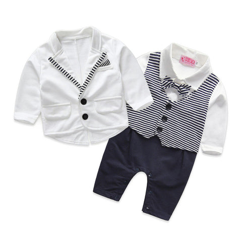 gentleman baby boy clothes white coat+ striped rompers clothing set newborn wedding suit - Appu & Appi
