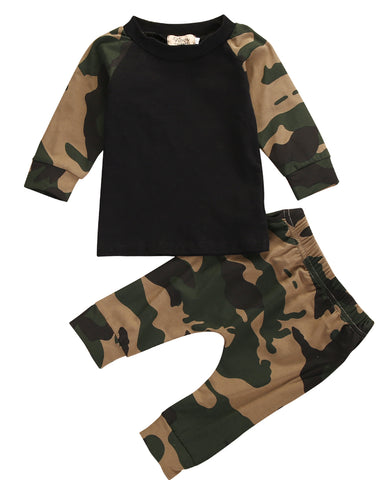 Newborn baby  2016 Spring Autumn Clothes Baby Boys Camouflage T-shirt Top+Pants Leggings Outfit Set - Appu & Appi