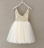 New Hot Children Baby Dress Gold Sequined Lace Sling White Tutu Dresses For Party Wedding Clothing Size 2-6Y vestido infantil - Appu & Appi