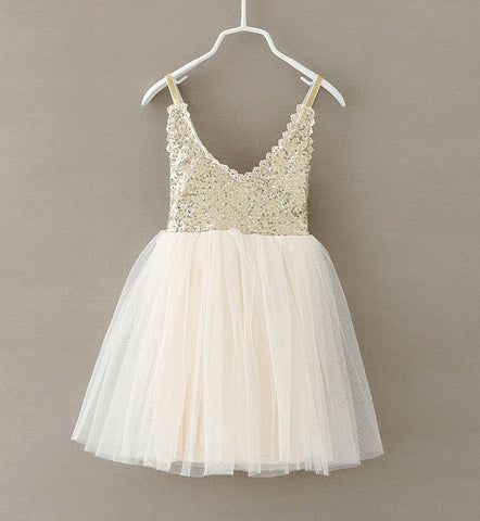 New Hot Children Baby Dress Gold Sequined Lace Sling White Tutu Dresses For Party Wedding Clothing Size 2-6Y vestido infantil - Appu & Appi