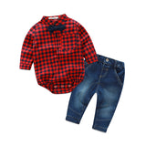 Hot Sales Infant Baby Boys Sets Red Plaid  long-sleeved Tops+ Pants 2pcs Outfits Toddlers Suits Clothes - Appu & Appi
