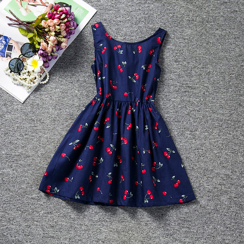 Baby Red Cherry Floral Print Casual Summer Dress 2017 Little Princess Girl Birthday Clothes Sundress Backless Baby Kids Costume - Appu & Appi