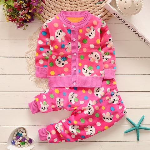 BibiCola Autumn winter baby girls christmas clothing set kid Flower thicken Warm clothes set children cardigan sweaters+pants - Appu & Appi