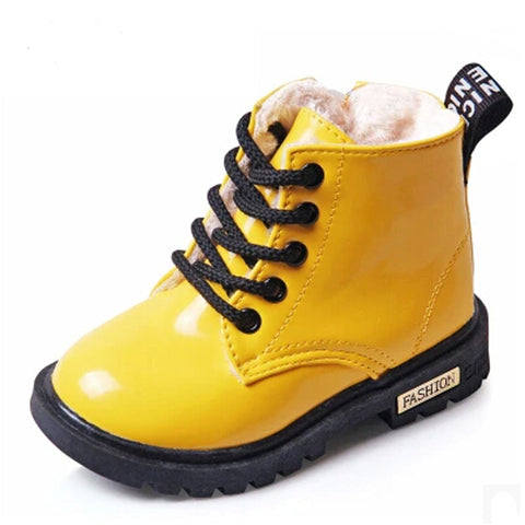 2017 New Winter Children Shoes PU Leather Waterproof Martin Boots Kids Snow Boots Brand Girls Boys Rubber Boots Fashion Sneakers - Appu & Appi