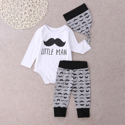 Newborn Infant Baby Boys Tops Letter Little Man Romper + Long Pants Legging Playsuit Baby Boy Clothes Outfit Set 3pcs - Appu & Appi