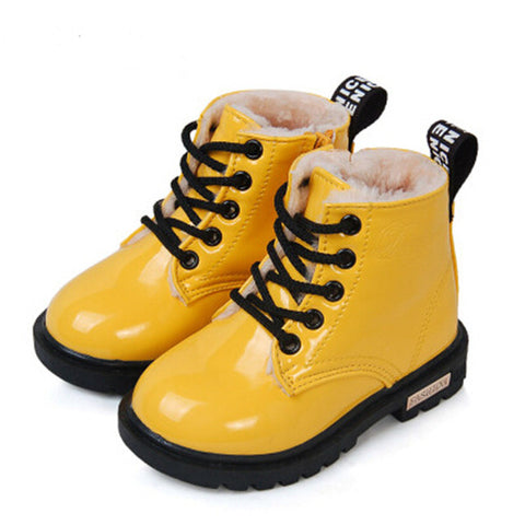 2017 New Winter Children Shoes PU Leather Waterproof Martin Boots Kids Snow Boots Brand Girls Boys Rubber Boots Fashion Sneakers - Appu & Appi