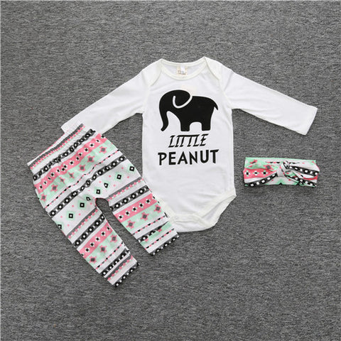 RY-213 2017 Baby Girls Clothes Elephant Romper + Pants + Headband 3 Pcs Baby Suit Newborn Girl Clothing Set - Appu & Appi