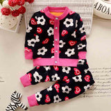BibiCola Autumn winter baby girls christmas clothing set kid Flower thicken Warm clothes set children cardigan sweaters+pants - Appu & Appi