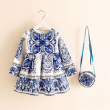 Long Sleeve Dress Girl Christmas Dress 2016 Autumn Winter Floral Print Toddler Girl Dresses Kids Clothes Children Dress with Bag - Appu & Appi