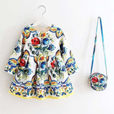 Long Sleeve Dress Girl Christmas Dress 2016 Autumn Winter Floral Print Toddler Girl Dresses Kids Clothes Children Dress with Bag - Appu & Appi