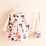 Long Sleeve Dress Girl Christmas Dress 2016 Autumn Winter Floral Print Toddler Girl Dresses Kids Clothes Children Dress with Bag - Appu & Appi