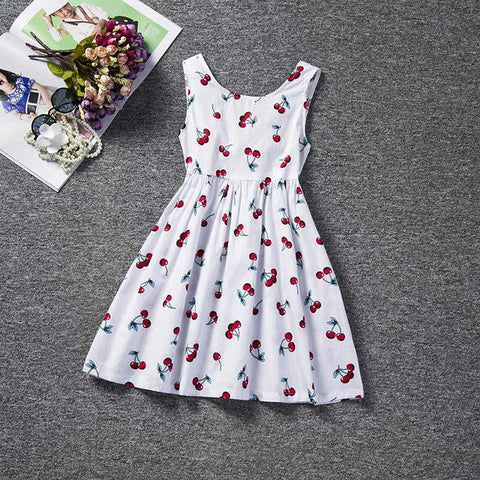 Baby Red Cherry Floral Print Casual Summer Dress 2017 Little Princess Girl Birthday Clothes Sundress Backless Baby Kids Costume - Appu & Appi