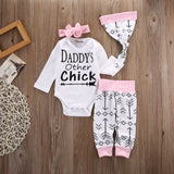 Autumn Baby Set 4PCS Newborn Baby Little Girl Romper Arrow Daddy's Other Chick Tops +Long Pants+Hat+Headband Outfit Clothes Set - Appu & Appi