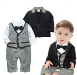 gentleman baby boy clothes white coat+ striped rompers clothing set newborn wedding suit - Appu & Appi