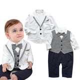 gentleman baby boy clothes white coat+ striped rompers clothing set newborn wedding suit - Appu & Appi