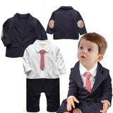 gentleman baby boy clothes white coat+ striped rompers clothing set newborn wedding suit - Appu & Appi