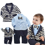 gentleman baby boy clothes white coat+ striped rompers clothing set newborn wedding suit - Appu & Appi