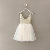 New Hot Children Baby Dress Gold Sequined Lace Sling White Tutu Dresses For Party Wedding Clothing Size 2-6Y vestido infantil - Appu & Appi