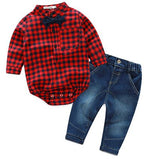Hot Sales Infant Baby Boys Sets Red Plaid  long-sleeved Tops+ Pants 2pcs Outfits Toddlers Suits Clothes - Appu & Appi