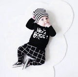 Fashion 2017 autumn baby boy clothes newborn black long-sleeved letter t-shirt+ pants infant 2pcs suit baby clothing set - Appu & Appi