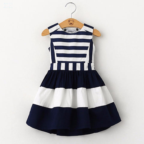 2016 sweet new kids fashion children Korean style clothing sleeveless summer dress girls striped navy wind sling vest dress - Appu & Appi