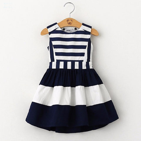 2016 sweet new kids fashion children Korean style clothing sleeveless summer dress girls striped navy wind sling vest dress - Appu & Appi