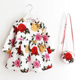 Long Sleeve Dress Girl Christmas Dress 2016 Autumn Winter Floral Print Toddler Girl Dresses Kids Clothes Children Dress with Bag - Appu & Appi