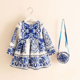 Long Sleeve Dress Girl Christmas Dress 2016 Autumn Winter Floral Print Toddler Girl Dresses Kids Clothes Children Dress with Bag - Appu & Appi