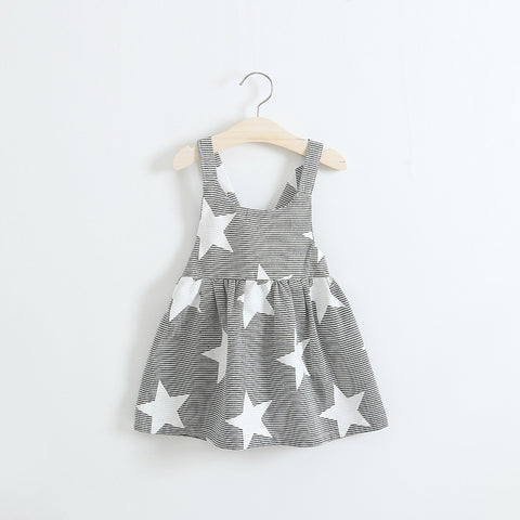 Girl Summer Dresses Children Strip Star Print Princess Blackless Cotton Dress 2017 Baby Kids Clothing Kids Dress - Appu & Appi