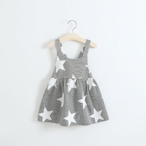 Girl Summer Dresses Children Strip Star Print Princess Blackless Cotton Dress 2017 Baby Kids Clothing Kids Dress - Appu & Appi