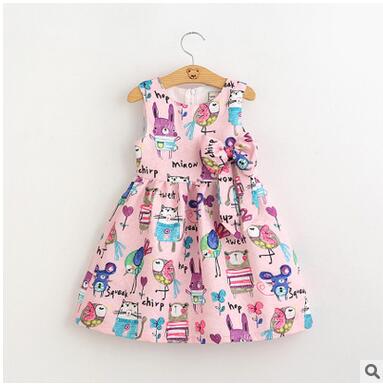 Wasailong  New Summer cartoons graffiti big high quality next  baby girl Birthday party dress - Appu & Appi