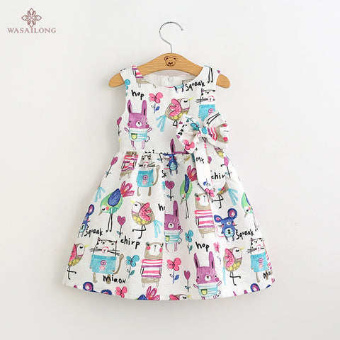 Wasailong  New Summer cartoons graffiti big high quality next  baby girl Birthday party dress - Appu & Appi