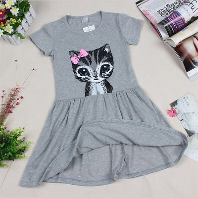 Hot Sale New 2016 summer girl dress cat print grey baby girl dress children clothing children dress 0-8years - Appu & Appi