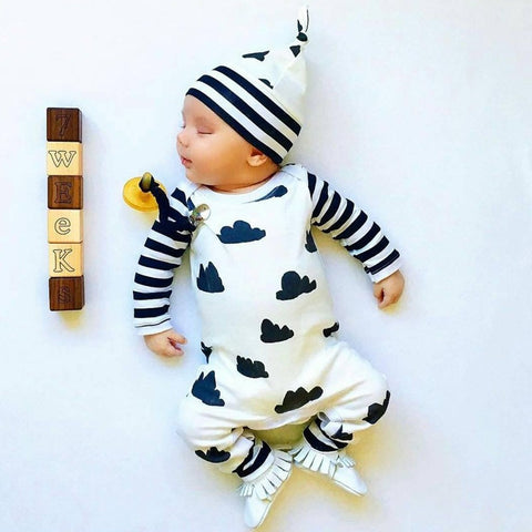 2017 New Style Infant Cloting Set Autumn Baby Boy Girl Romper Long sleeve Cartoon Jumpsuit+Hat 2Pcs Newborn Toddler Baby Clothes - Appu & Appi