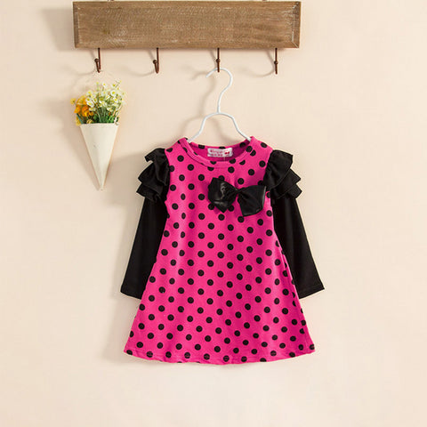 2017 Summer Baby Girls Dresses Kids Clothes Long sleeve Dress Yellow/ Rose Bowknot Children Clothing Vestidos - Appu & Appi