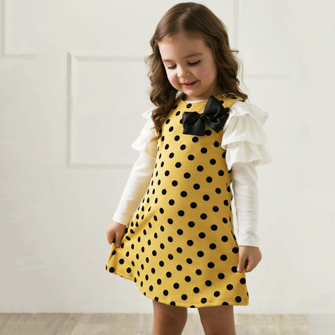 2017 Summer Baby Girls Dresses Kids Clothes Long sleeve Dress Yellow/ Rose Bowknot Children Clothing Vestidos - Appu & Appi