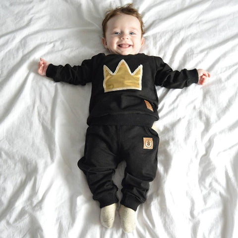 2017 baby boy long-sleeved clothing top + pants 2 pcs sport suit children's clothes set newborn crown children's clothing TZ-333 - Appu & Appi