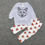 RY-166 New style cotton newborn set cartoon fox printed baby costume spring autumn t-shirt+ pants 2 pcs clothes for bebes 2017 - Appu & Appi