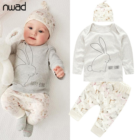 NWAD Newborn Baby Girl Clothes Baby Boys Clothing Sets 2017 Autumn Bunny New Born Long Sleeve T Shirt+Pants+Hat 3pcs Set FF014 - Appu & Appi