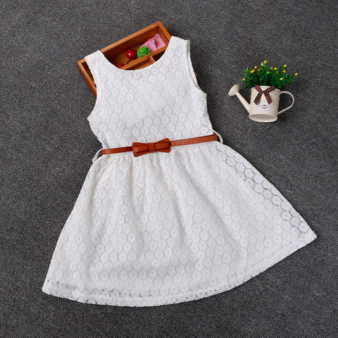 Berngi 2-8 Years Summer 100% Cotton Lace Vest Girls Dress Baby Girl Gift Dress Chlidren Clothes Kids Party Clothing Free Belt - Appu & Appi
