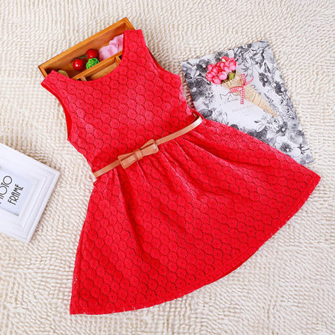 Berngi 2-8 Years Summer 100% Cotton Lace Vest Girls Dress Baby Girl Gift Dress Chlidren Clothes Kids Party Clothing Free Belt - Appu & Appi