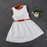 Berngi 2-8 Years Summer 100% Cotton Lace Vest Girls Dress Baby Girl Gift Dress Chlidren Clothes Kids Party Clothing Free Belt - Appu & Appi