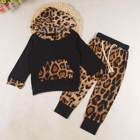 Baby Kids Set Long Sleeve Leopard Print Tracksuit Top + Pants Outfits Set Kids clothing #YL - Appu & Appi