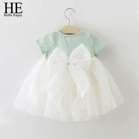 HE Hello Enjoy Baby Girl Dress 1 year birthday dress lace infant baptism vestido infantil bowknot princess wedding dress - Appu & Appi